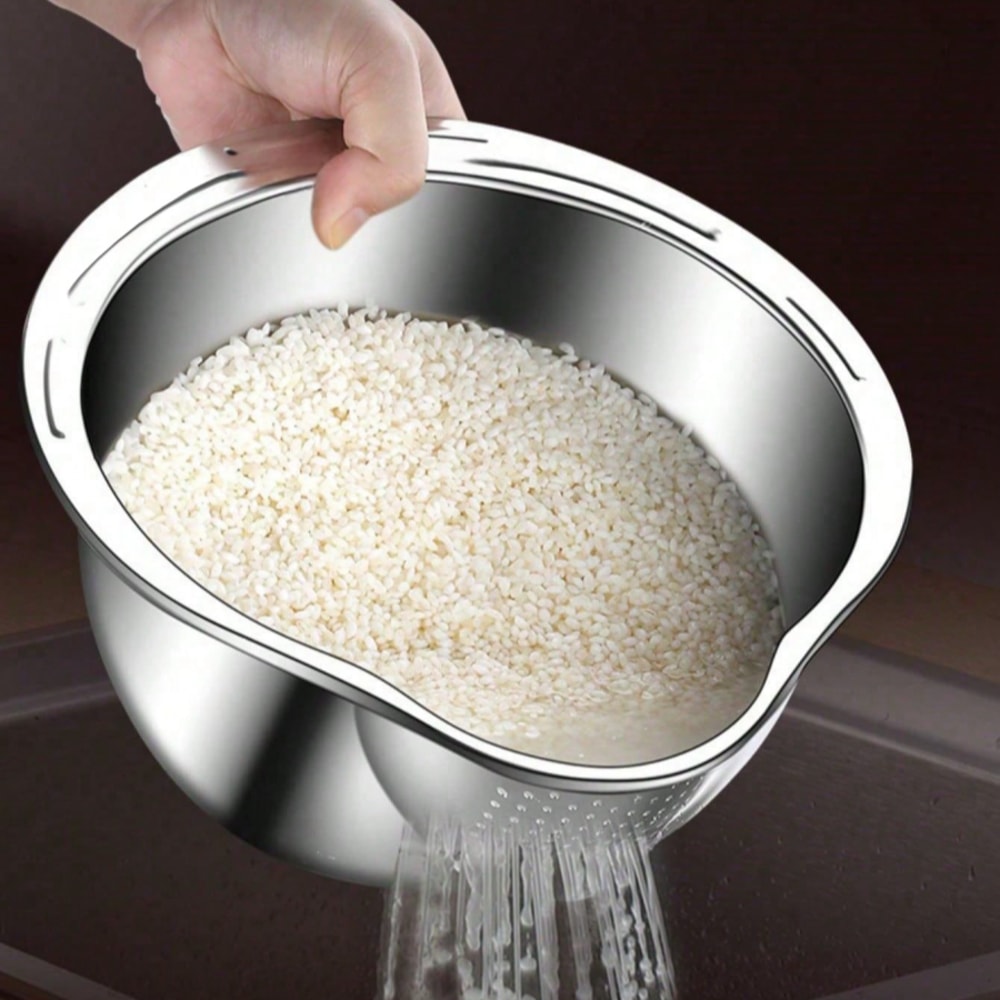 Stainless Steel Rice Washing Bowl and Kitchen Colander for Fruits & Vegetables