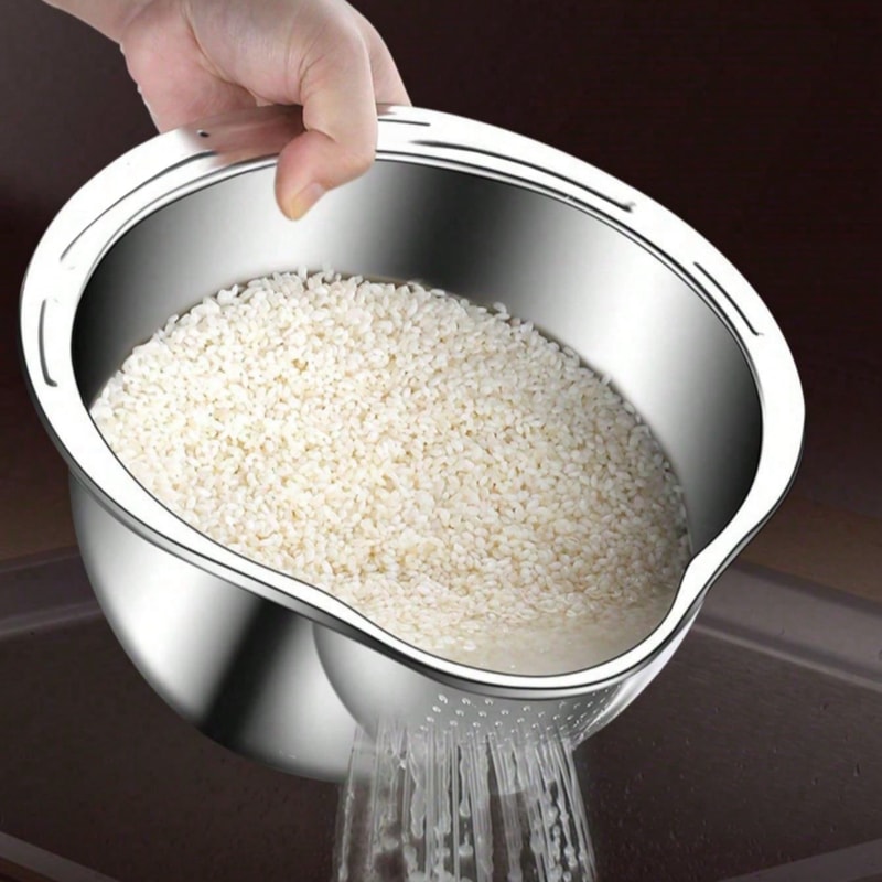 Stainless Steel Rice Washing Bowl and Kitchen Colander for Fruits & Vegetables