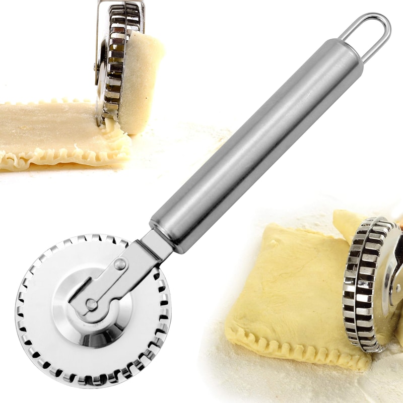 Stainless Steel Pastry Cutter Wheel & Dumpling Sealer for Pie Crust and Ravioli Edges