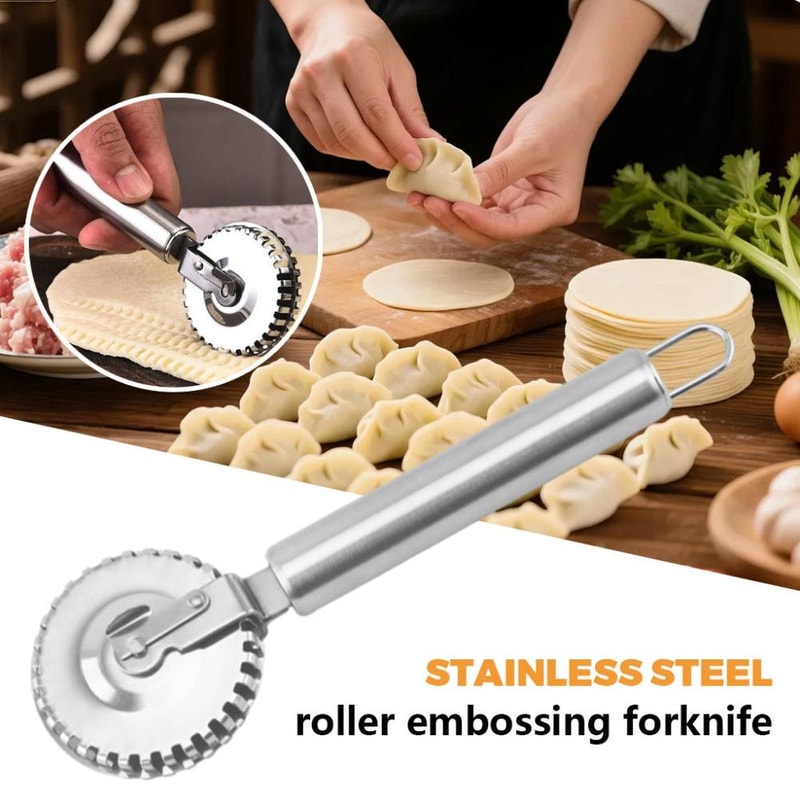 Stainless Steel Pizza Dough Cutter & Pastry Embossing Roller Tool