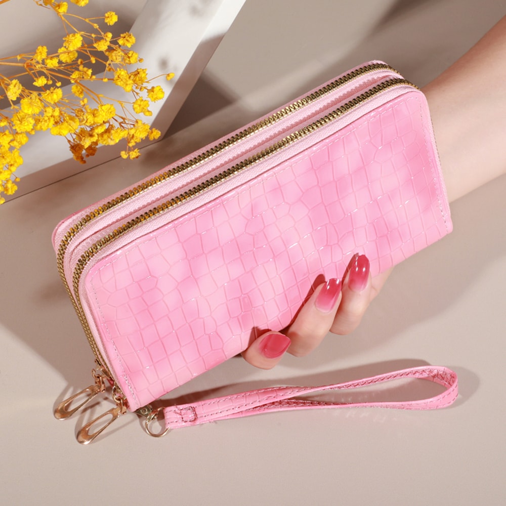 Vintage Double Layer Wristlet Wallet For Women With Zipper Coin Pocket And RFID Style Storage 8