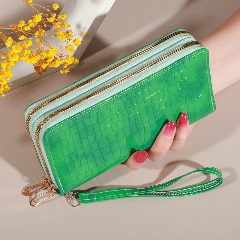 Vintage Double Layer Wristlet Wallet For Women With Zipper Coin Pocket And RFID Style Storage 10