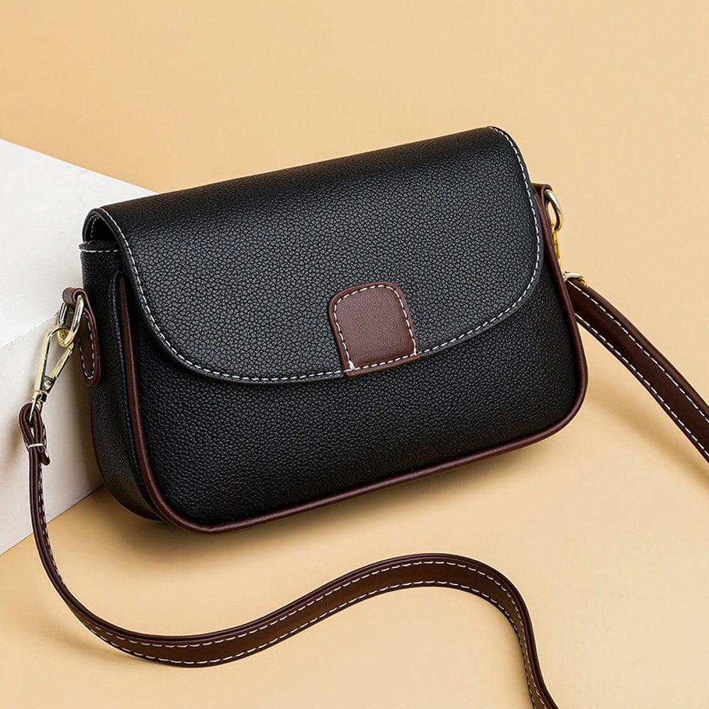 Luxe Contrast Flap Crossbody Bag For Women With PU Leather Shoulder Strap 4