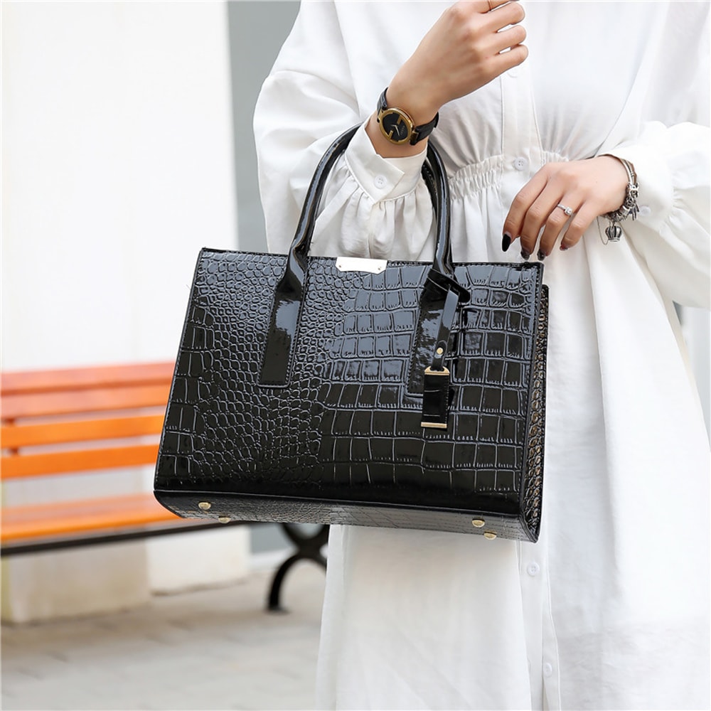 Luxe Croc Patent Leather Crossbody Tote for Women
