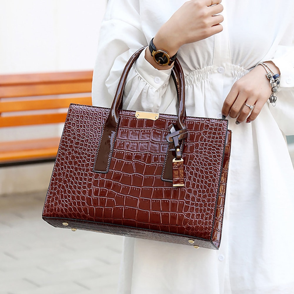 Luxe Croc Patent Leather Crossbody Tote for Women