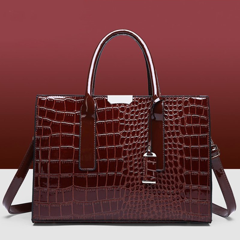 Luxe Croc Patent Leather Crossbody Tote for Women