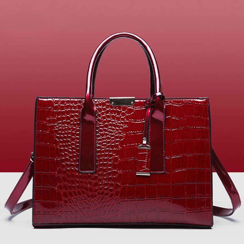 Luxe Croc Patent Leather Crossbody Tote for Women