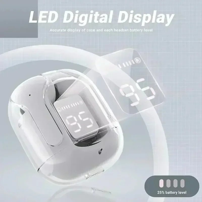 CrystalSound TWS Wireless Earbuds with LED Display & Transparent Charging Case