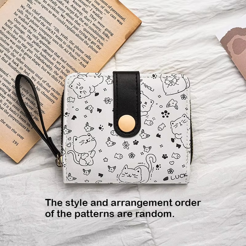 Playful Cat Mini Wallet Wristlet For Women Compact Card Holder Wallet With Zipper Coin Pocket 1