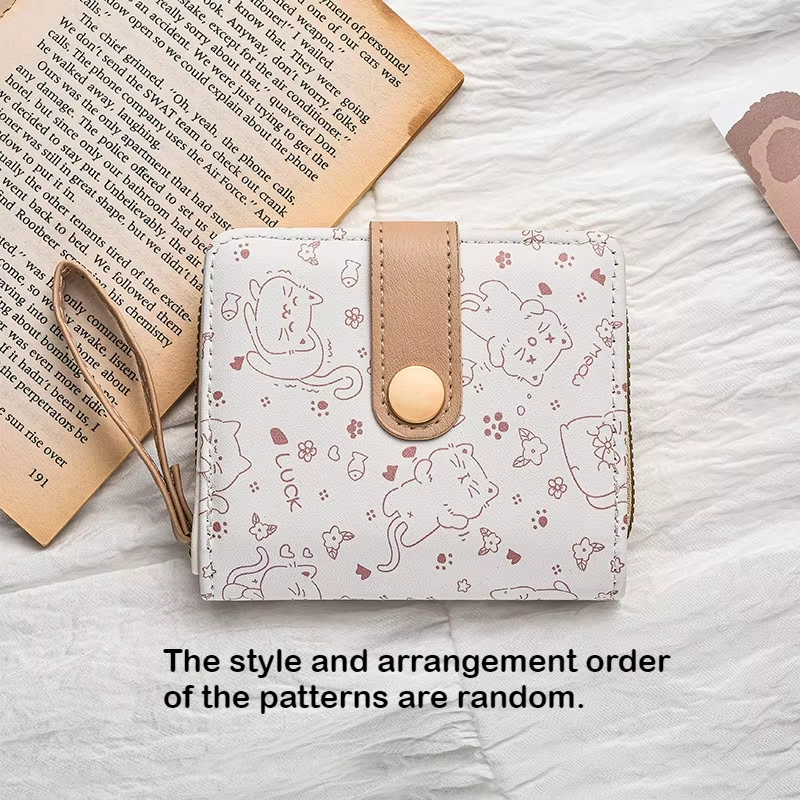 Playful Cat Mini Wallet Wristlet For Women Compact Card Holder Wallet With Zipper Coin Pocket 2