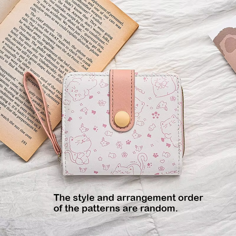 Playful Cat Mini Wallet Wristlet For Women Compact Card Holder Wallet With Zipper Coin Pocket 3