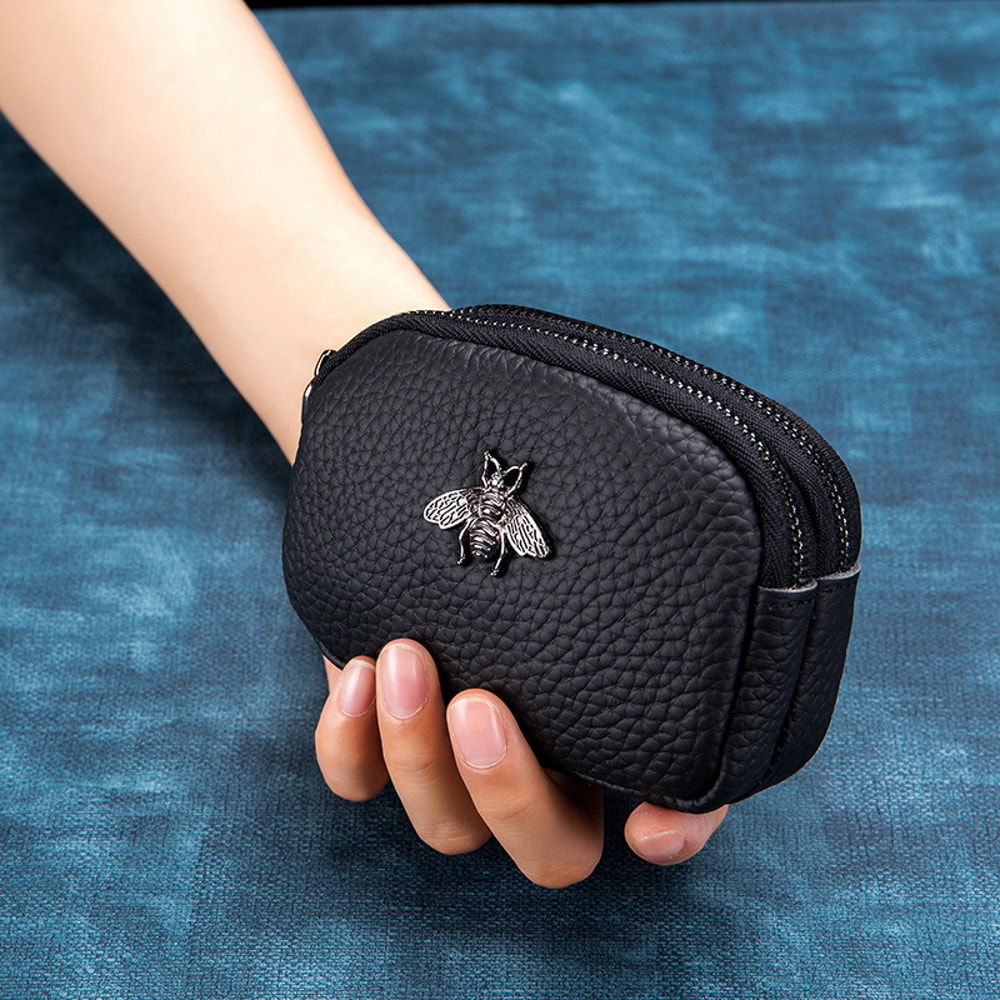 Vintage Leather Double Zip Coin Purse Wallet For Women Travel Organizer Pouch 0