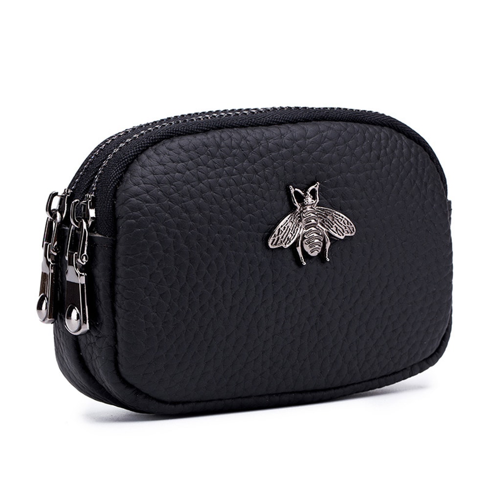 Vintage Leather Double Zip Coin Purse Wallet For Women Travel Organizer Pouch 1