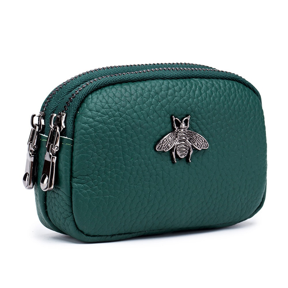 Vintage Leather Double Zip Coin Purse Wallet For Women Travel Organizer Pouch 5