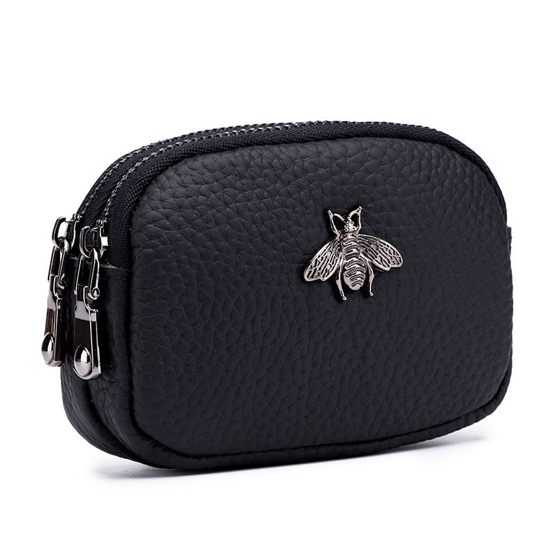 Vintage Leather Double Zip Coin Purse Wallet For Women Travel Organizer Pouch 6