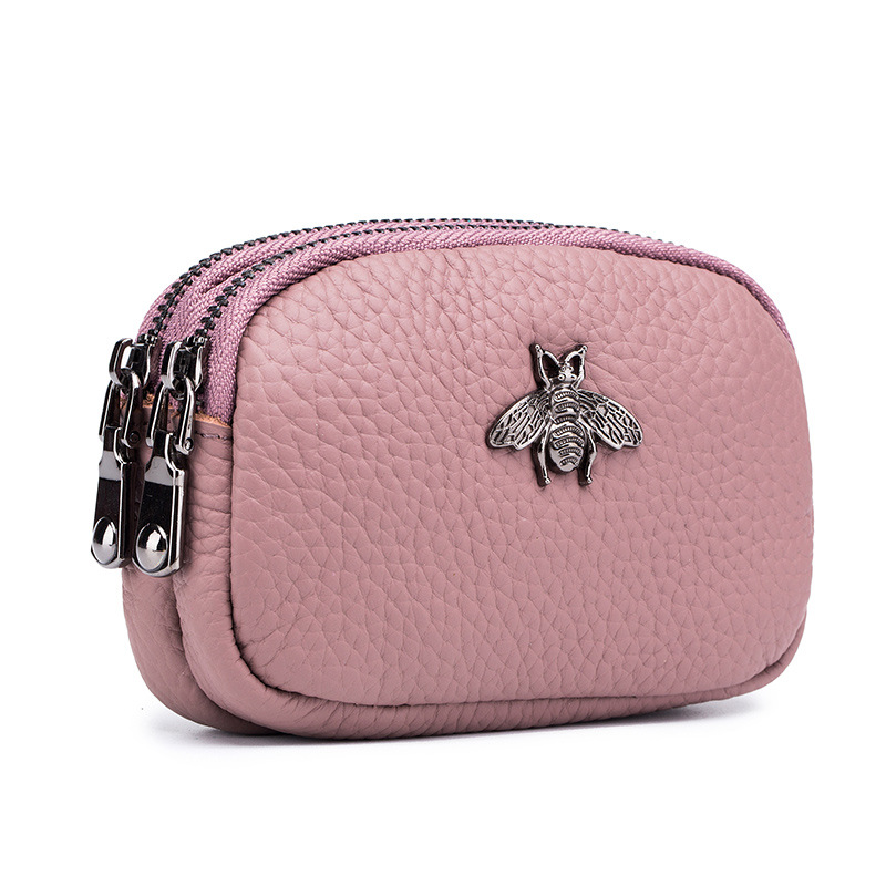 Vintage Leather Double Zip Coin Purse Wallet For Women Travel Organizer Pouch 7