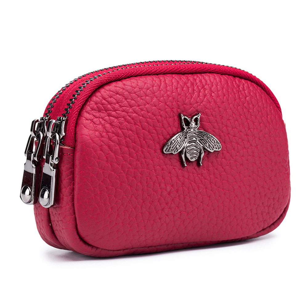 Vintage Leather Double Zip Coin Purse Wallet For Women Travel Organizer Pouch 8