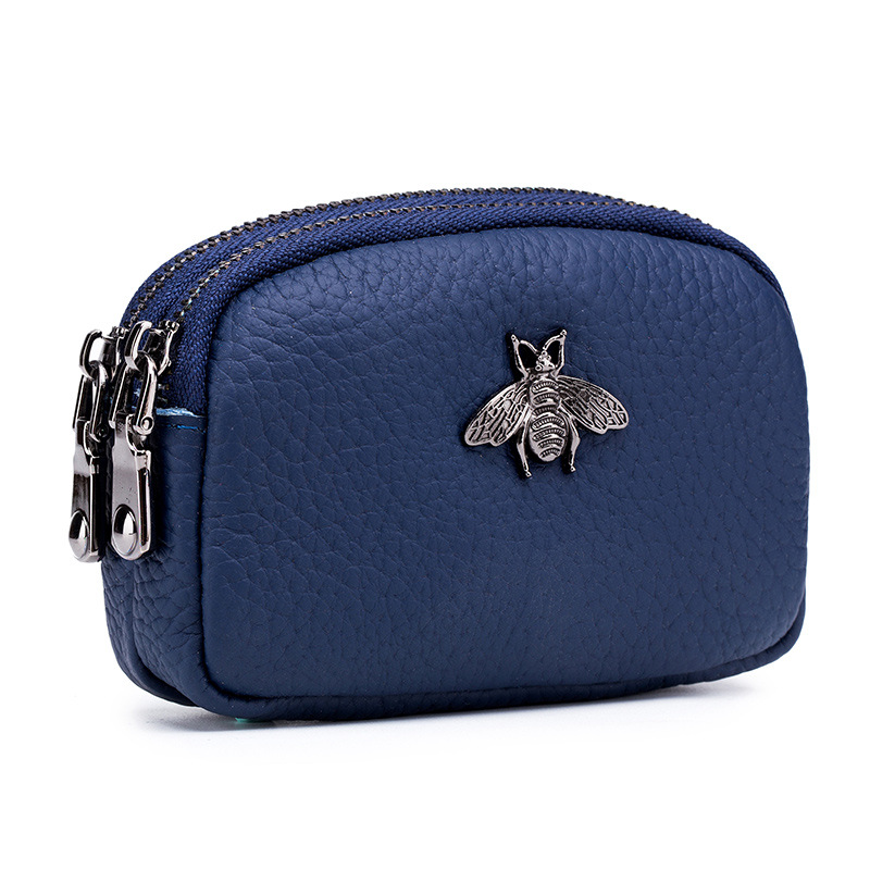Vintage Leather Double Zip Coin Purse Wallet For Women Travel Organizer Pouch 9
