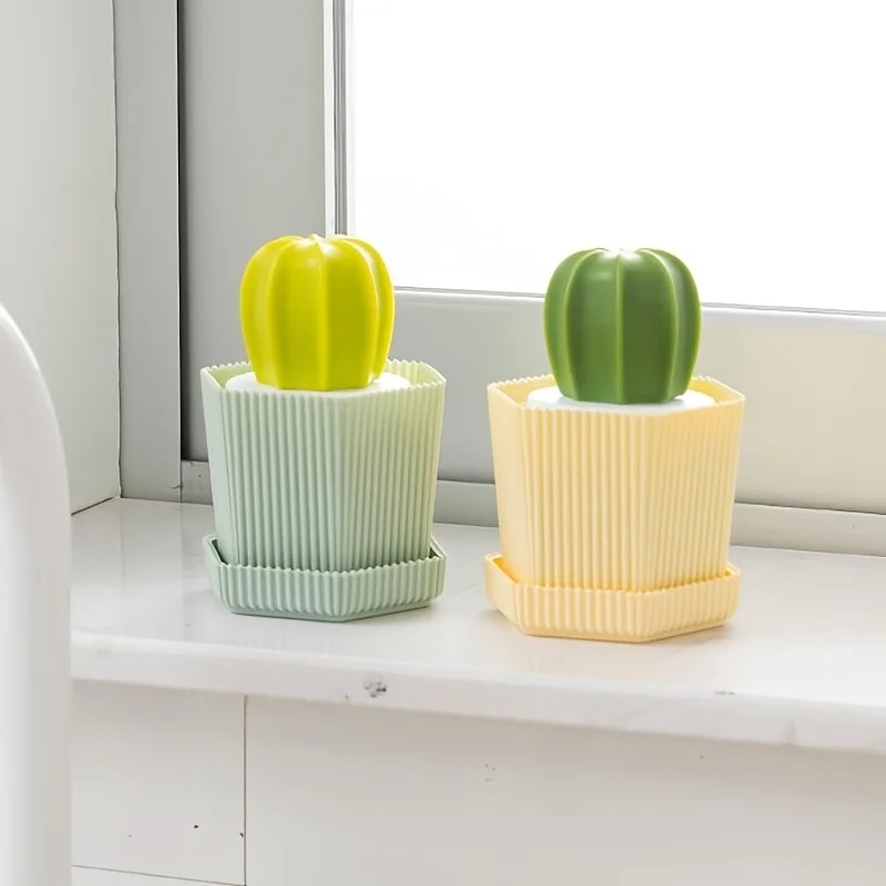 Cactus Handle Dish Scrubber Brush with Nano Cleaning Ball for Pots, Pans & Sinks