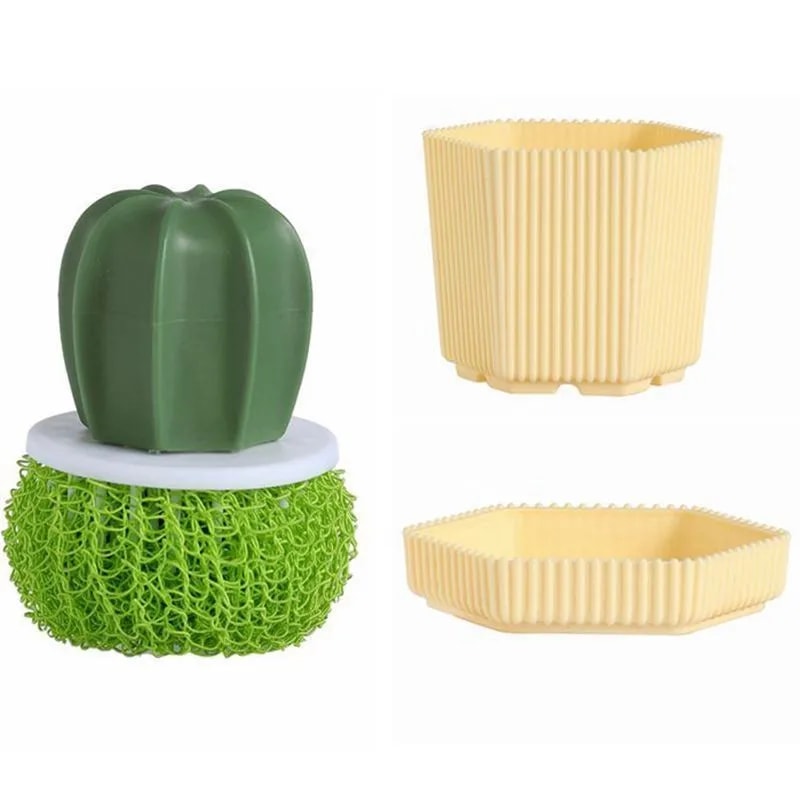Cactus Handle Dish Scrubber Brush with Nano Cleaning Ball for Pots, Pans & Sinks