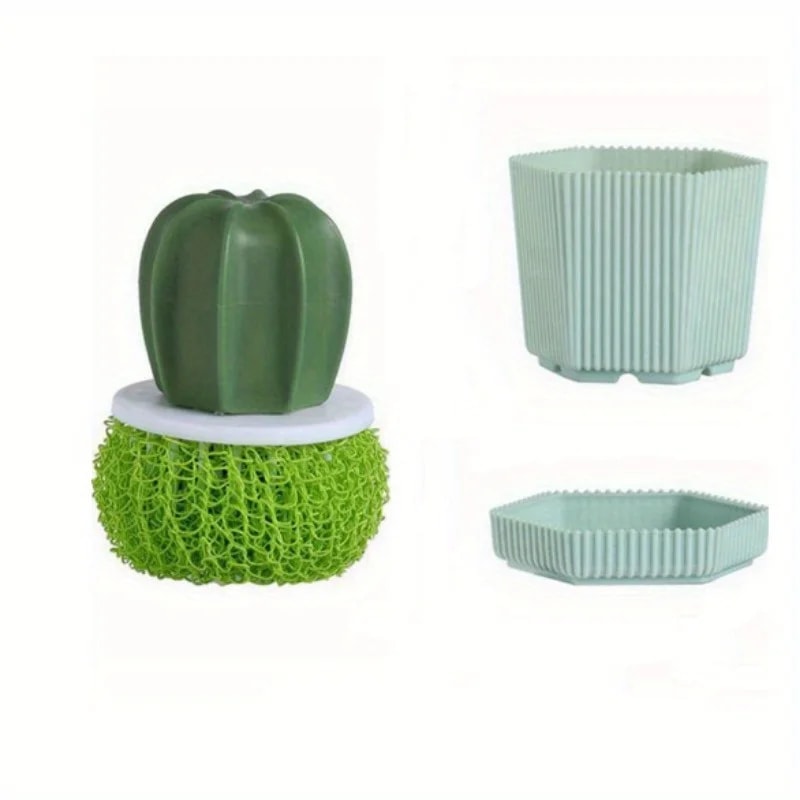 Cactus Handle Dish Scrubber Brush with Nano Cleaning Ball for Pots, Pans & Sinks