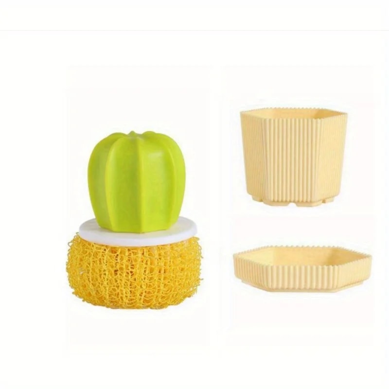 Cactus Handle Dish Scrubber Brush with Nano Cleaning Ball for Pots, Pans & Sinks