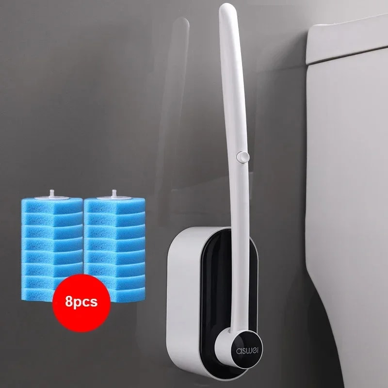 Disposable Toilet Brush Set With Long Handle And Ocean Fresh Cleaning Refills 5