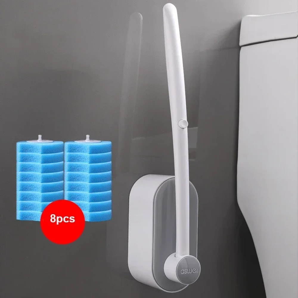Disposable Toilet Brush Set With Long Handle And Ocean Fresh Cleaning Refills 6