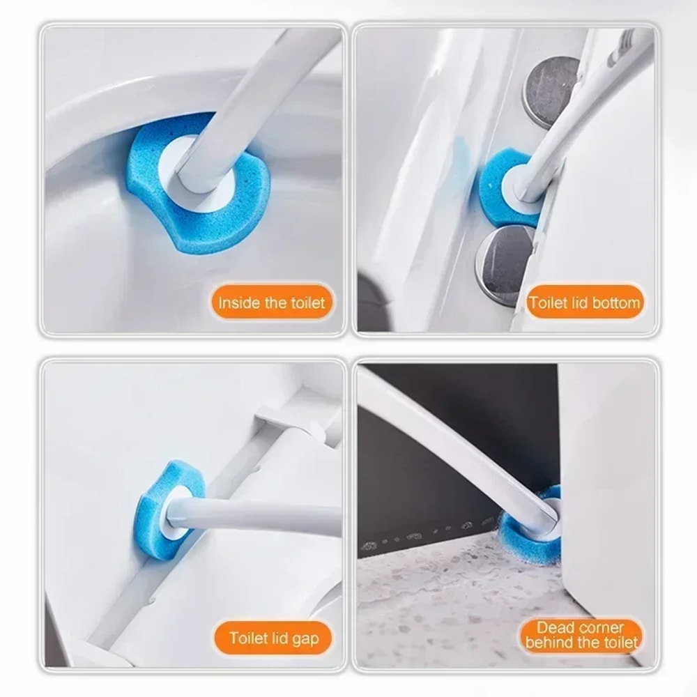 Disposable Toilet Brush Set With Long Handle And Ocean Fresh Cleaning Refills 4