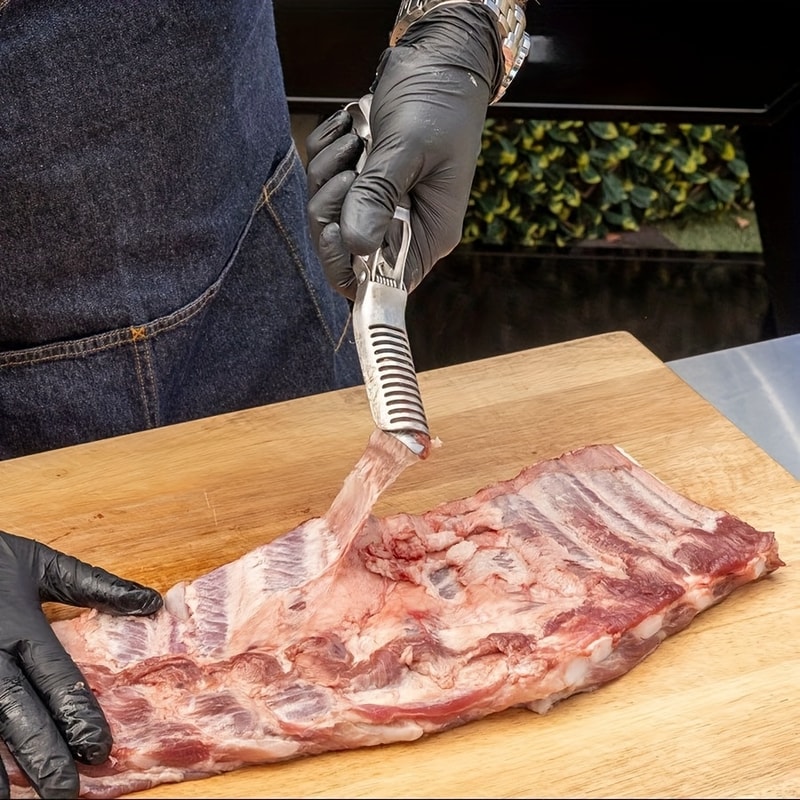Pro BBQ Rib Membrane Remover Stainless Steel Rib Skinner Tool with Ergonomic Grip