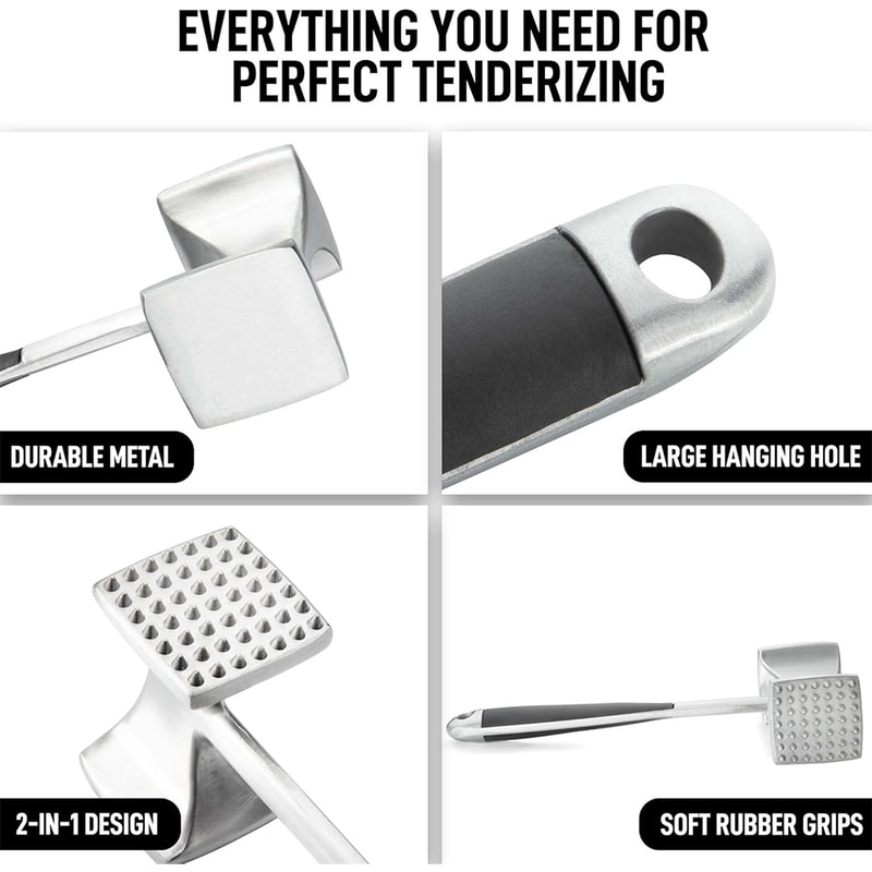 Premium Meat Tenderizer Hammer with Non-Slip Grip for Juicy Steaks and Easy Meal Prep