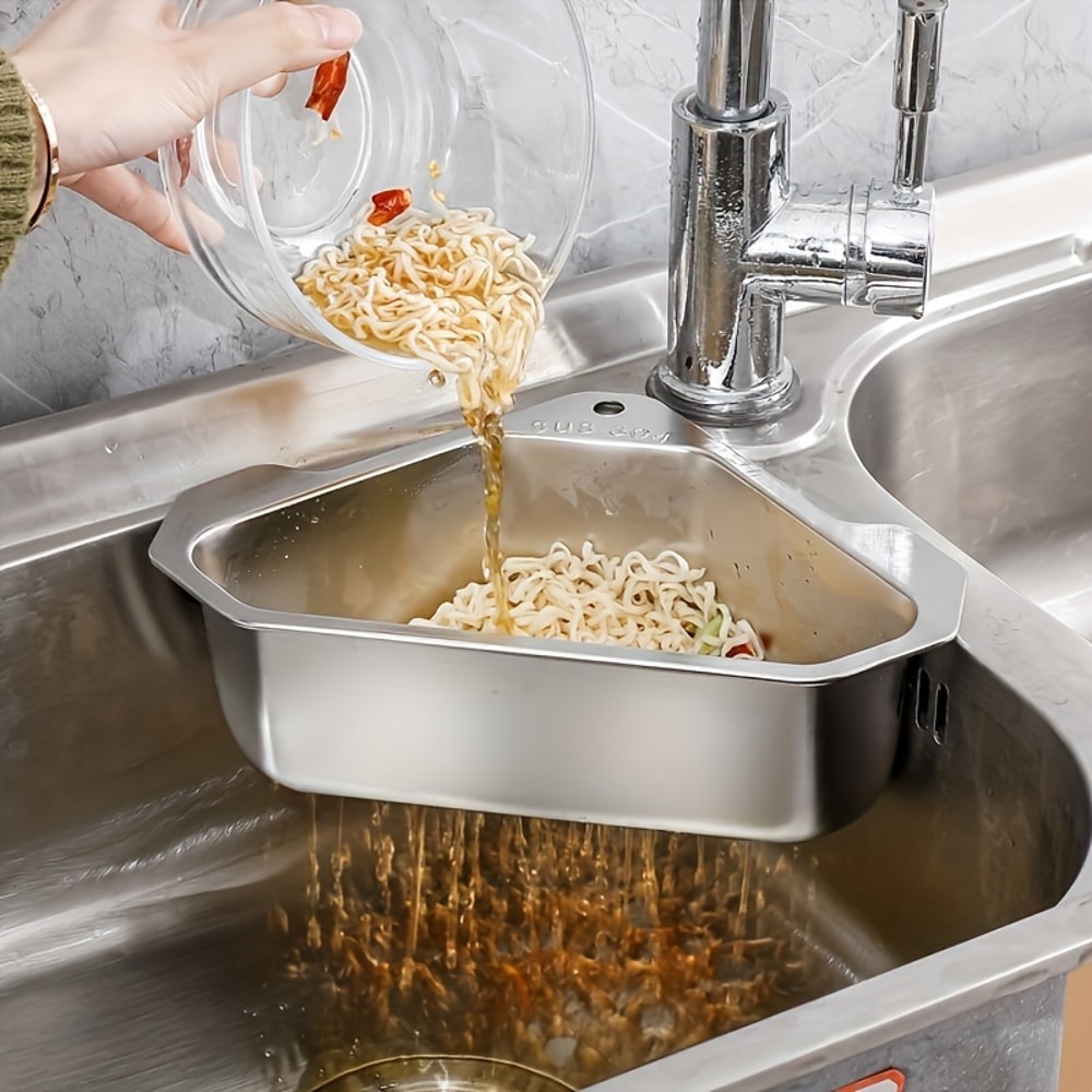 TriFlow Stainless Steel Kitchen Sink Drain Basket For Food Waste And Produce Rinsing 4