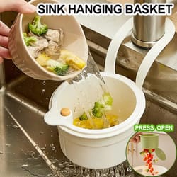 adjustable kitchen sink strainer basket with hanging drain rack & food waste filter