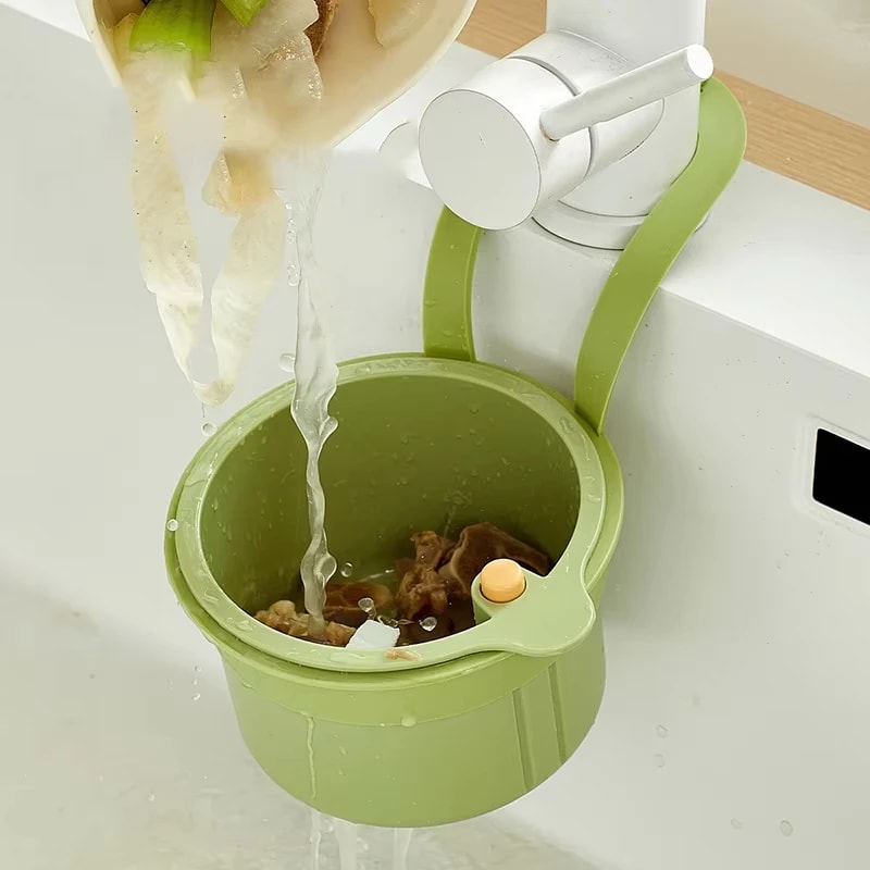 Adjustable Kitchen Sink Strainer Basket with Hanging Drain Rack & Food Waste Filter
