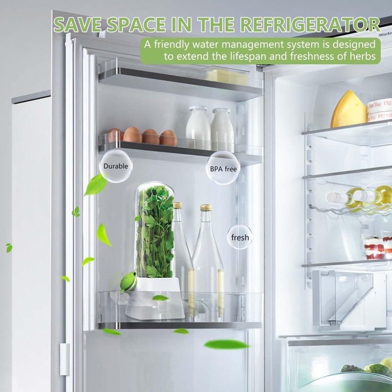 FreshLock Herb Keeper For Refrigerator With Water Reservoir For Cilantro Basil Mint Parsley 4