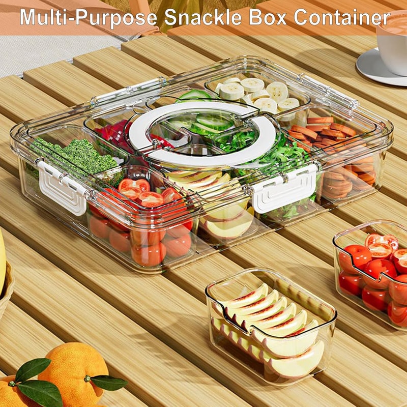 FreshSpin Snackle Box Divided Serving Tray With Lid And Handle 4