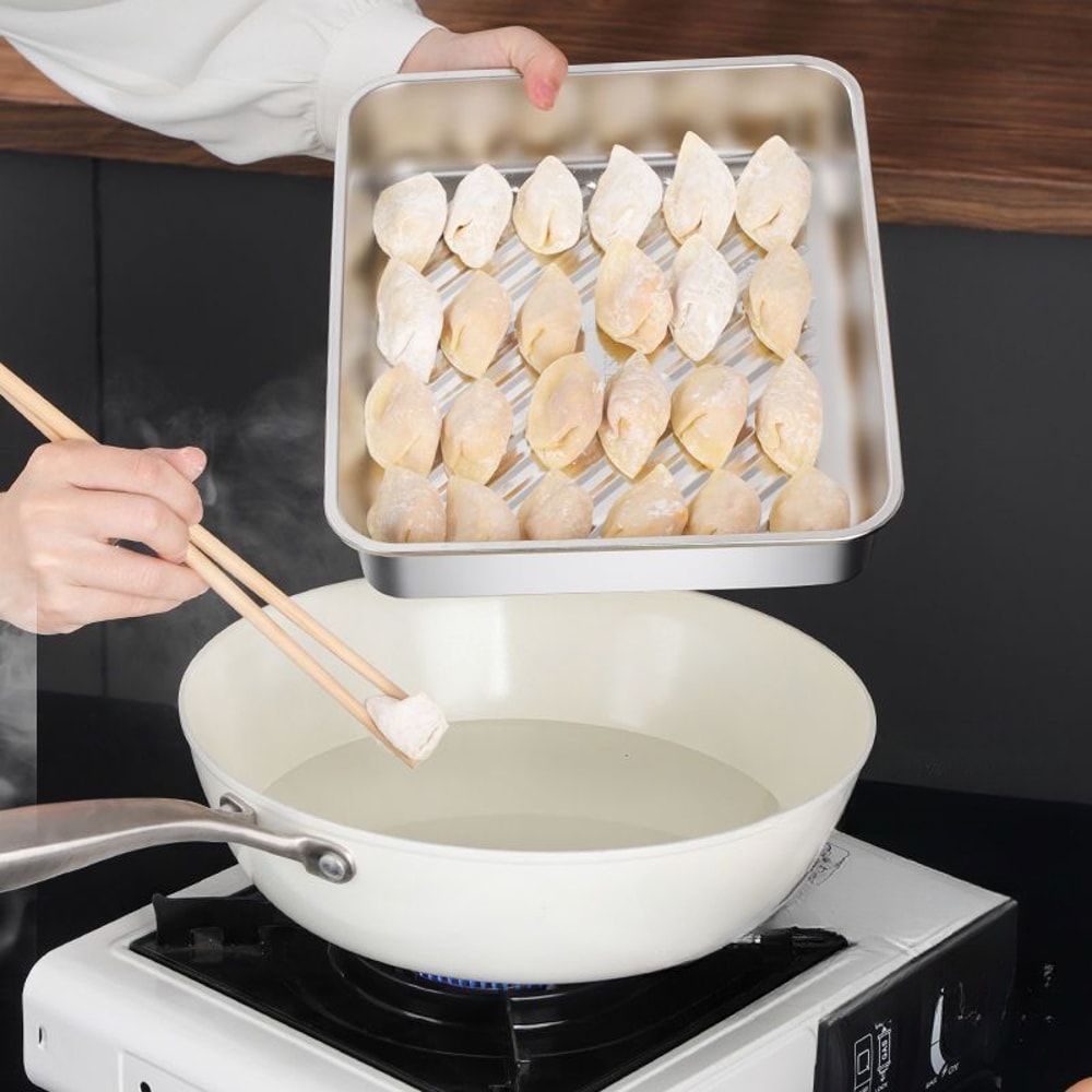 FreshLock Stainless Steel Food Storage Tray With Lid For Dumplings BBQ Picnic Serving 2