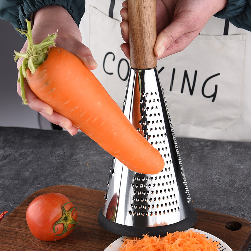 Rustic Stainless Steel Cone Grater with Wooden Handle for Cheese, Potatoes & Vegetables