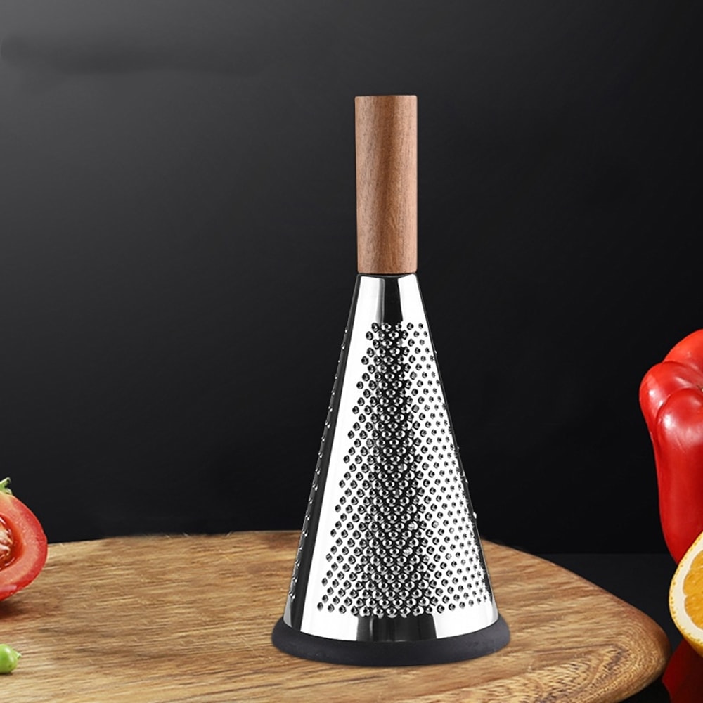 Rustic Stainless Steel Cone Grater with Wooden Handle for Cheese, Potatoes & Vegetables