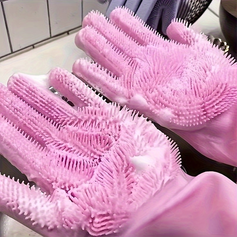Magic Silicone Dishwashing Gloves Heat Resistant Kitchen Cleaning Scrubber Gloves