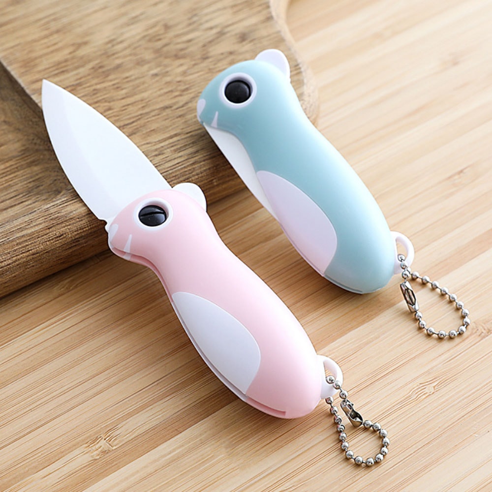 Cartoon Ceramic Folding Fruit Knife for Kids Safe Mini Portable Peeler