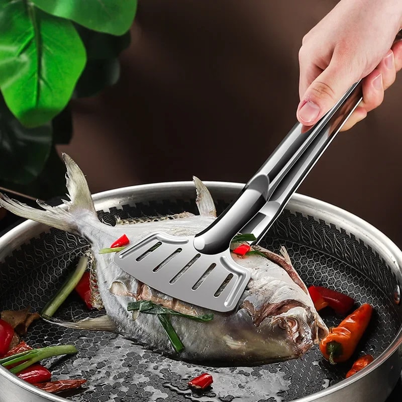 Stainless Steel Fish Grilling Steak Frying Tongs For BBQ And Kitchen Cooking 2