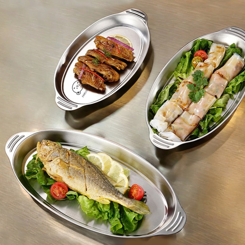 Premium Stainless Steel Fish Plate Oval Serving Tray for Steaming, Sushi, Desserts & Family Dining