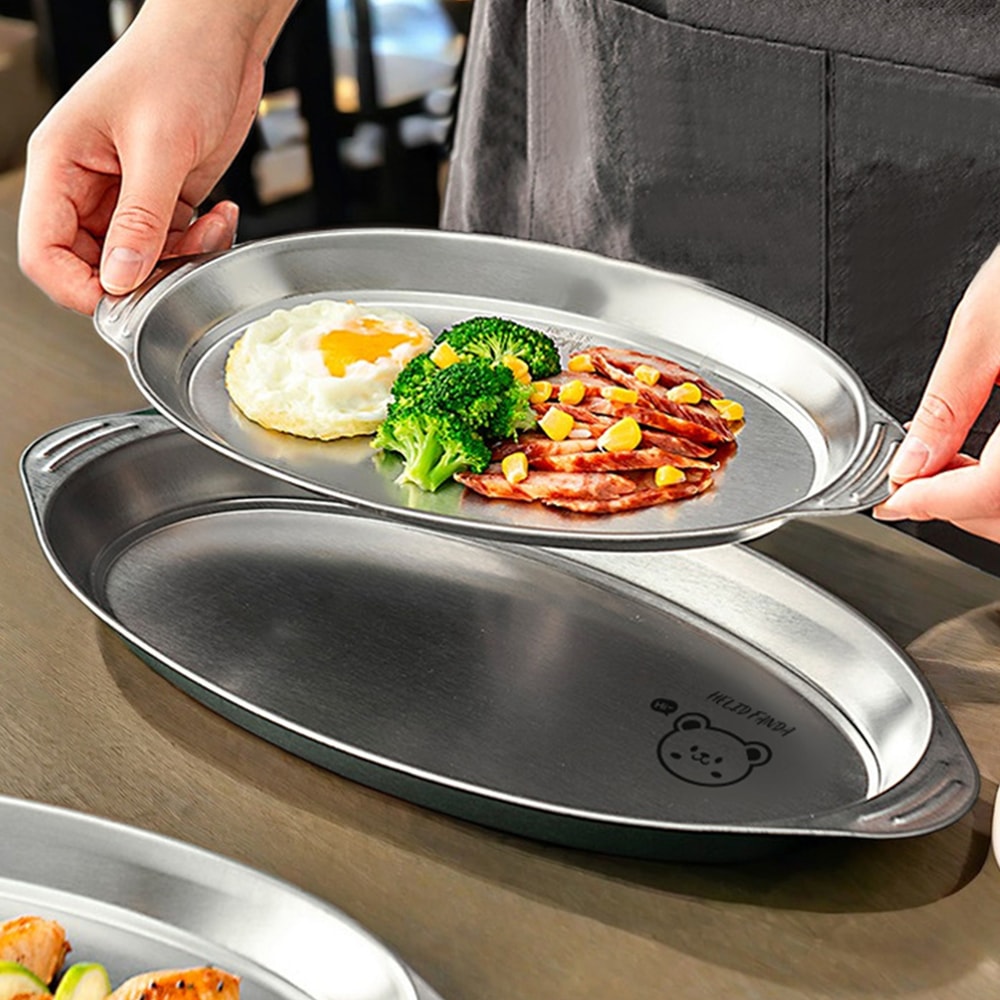 Premium Stainless Steel Fish Plate Oval Serving Tray for Steaming, Sushi, Desserts & Family Dining
