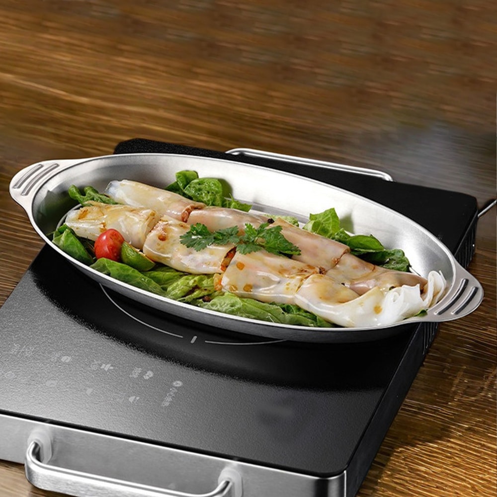 Premium Stainless Steel Fish Plate Oval Serving Tray for Steaming, Sushi, Desserts & Family Dining