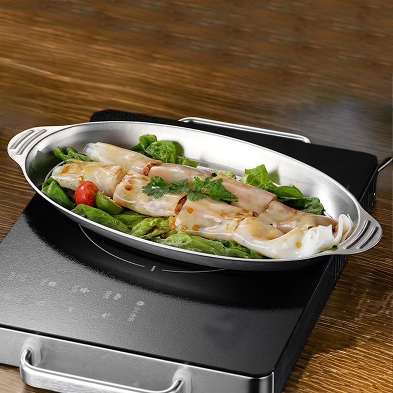 Premium Stainless Steel Fish Plate Oval Serving Tray for Steaming, Sushi, Desserts & Family Dining