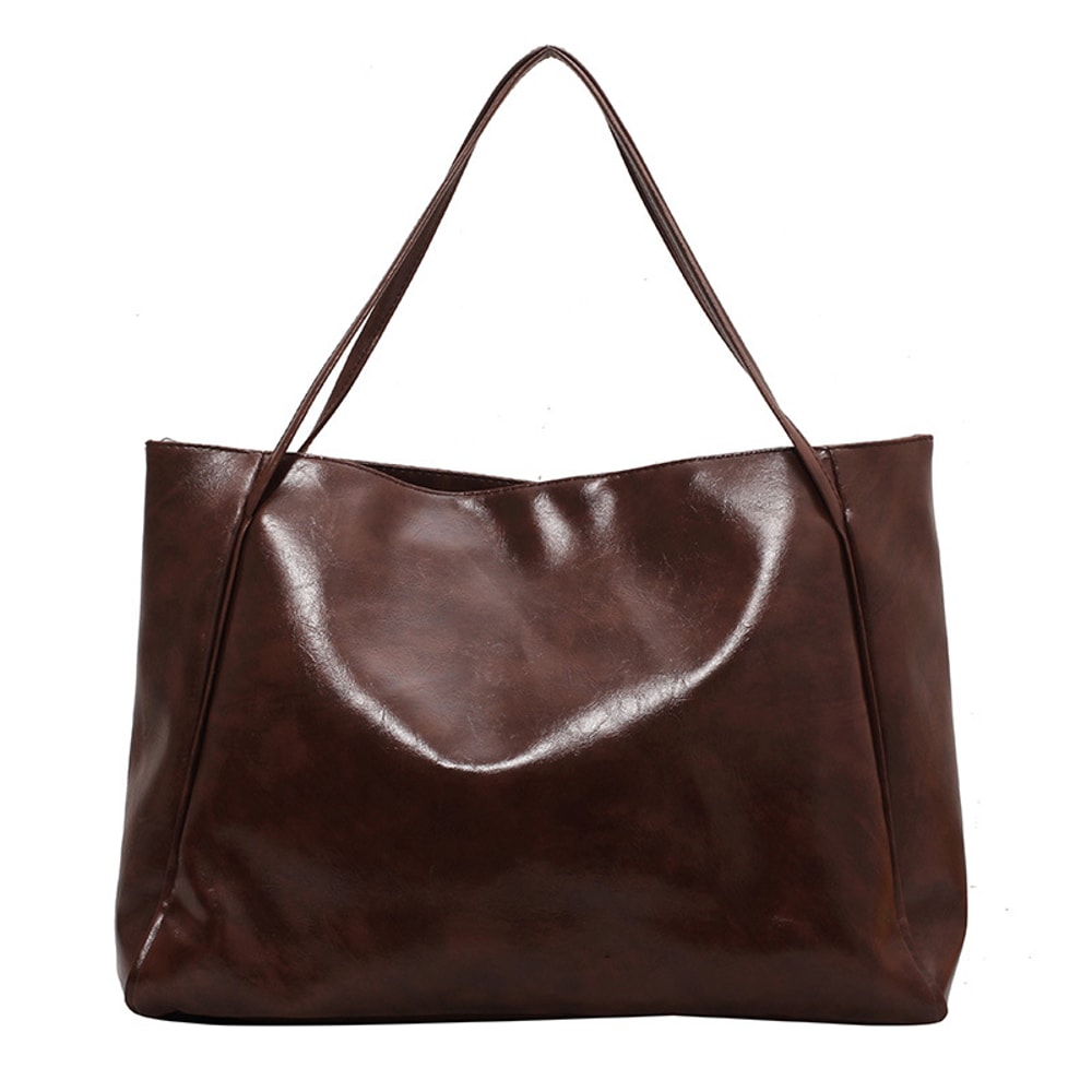 Vintage Soft Leather Tote Bag For Women Large Capacity Korean Style Shoulder Bucket Handbag 2