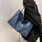 Vintage Soft Leather Tote Bag For Women Large Capacity Korean Style Shoulder Bucket Handbag 4