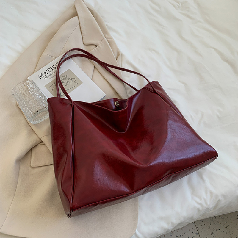 Vintage Soft Leather Tote Bag For Women Large Capacity Korean Style Shoulder Bucket Handbag 5