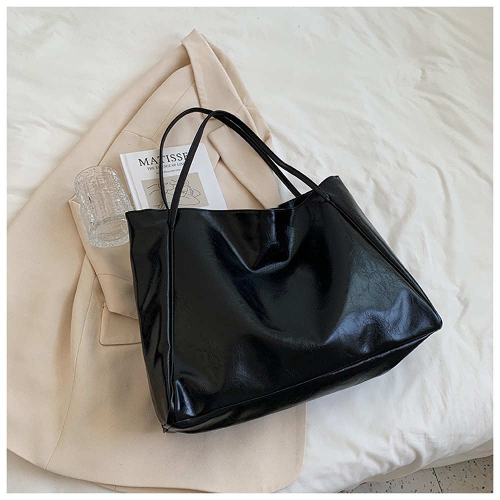 Vintage Soft Leather Tote Bag For Women Large Capacity Korean Style Shoulder Bucket Handbag 7